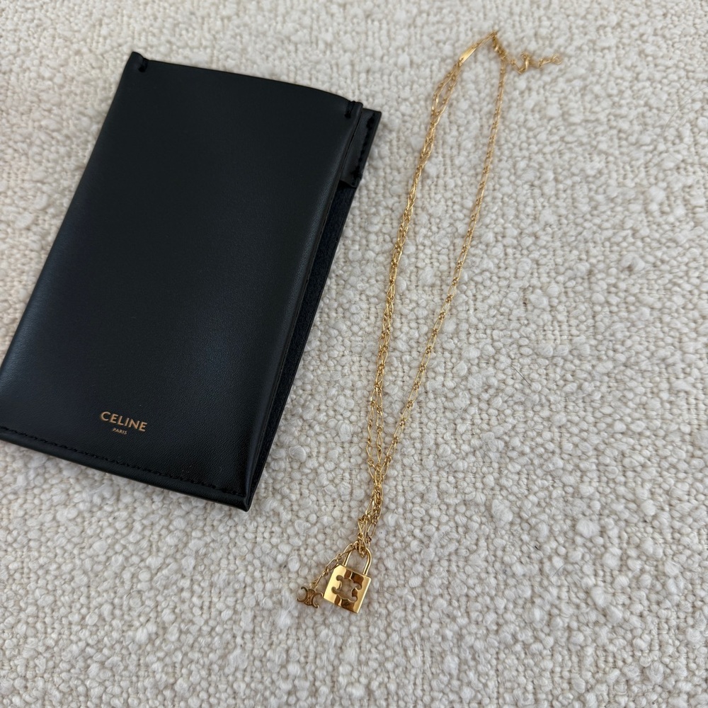 Celine Large TRIOMPHE Lock Necklace | Brass with gold finish - Picture 7 of 11